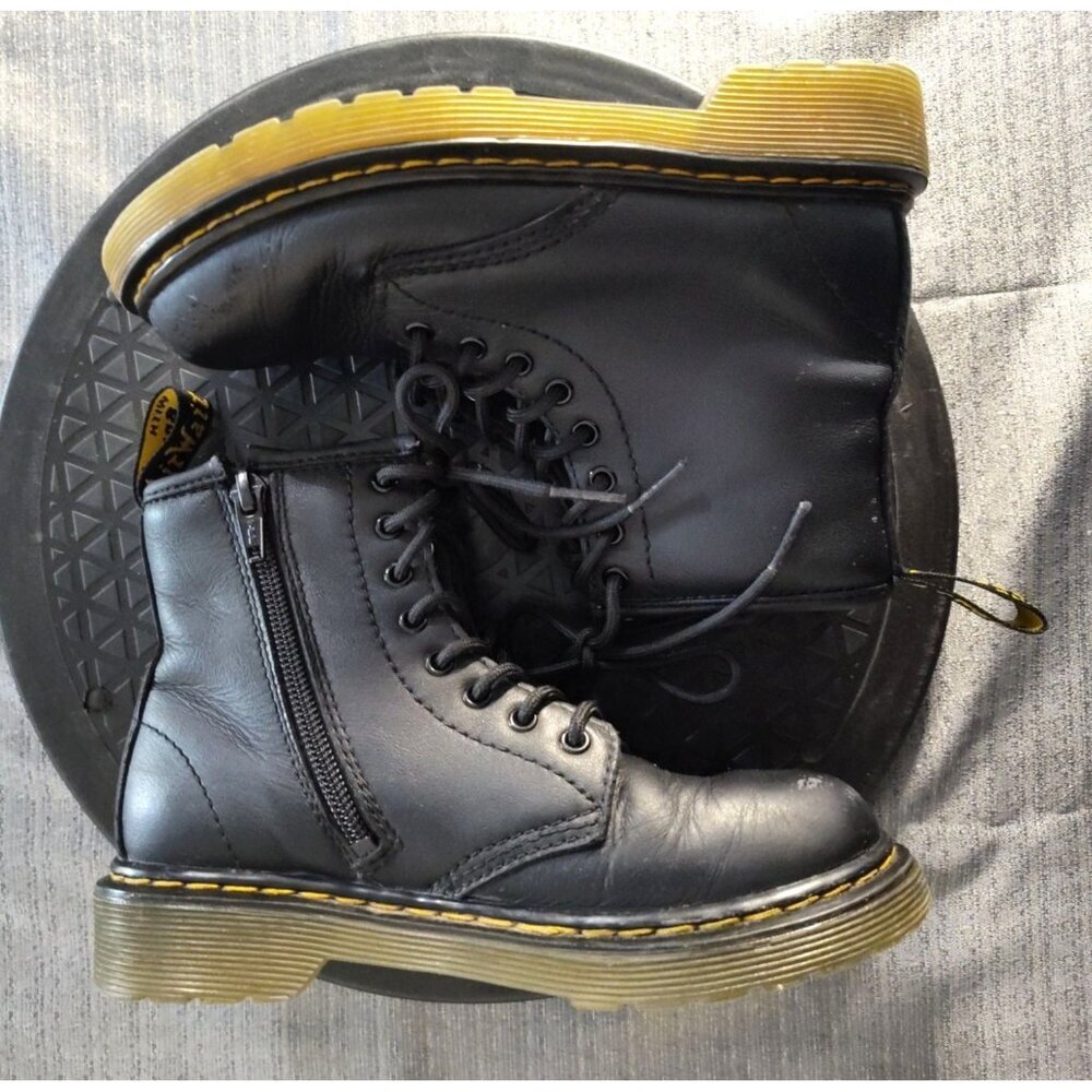 Dr Martens kids Laced Zip Up Gloss Black Shoes Boots 1460 J 13 - Picture 6 of 16